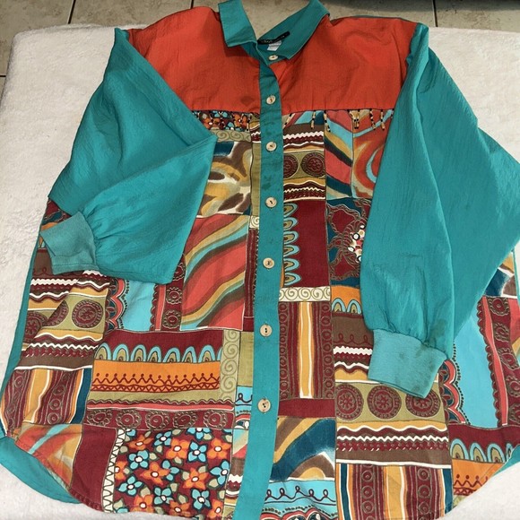 VTG Silver Threads 2xl Shirt. Long Cuff Sleeve. Fringe In Front. - Picture 1 of 9